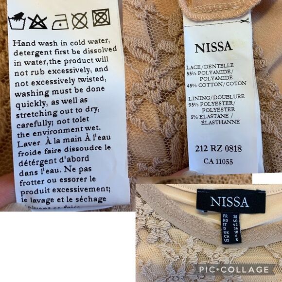 Nissa beige lace overlay stretchy long sleeve dress size US 8 - Picture 8 of 11